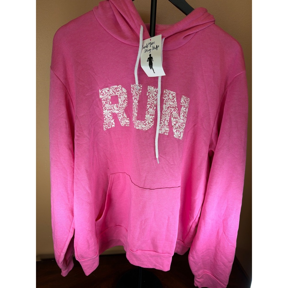 Sarah Marie Design Studio Pink RUN Floral Lace Graphic Hoodie Sweatshirt NWT